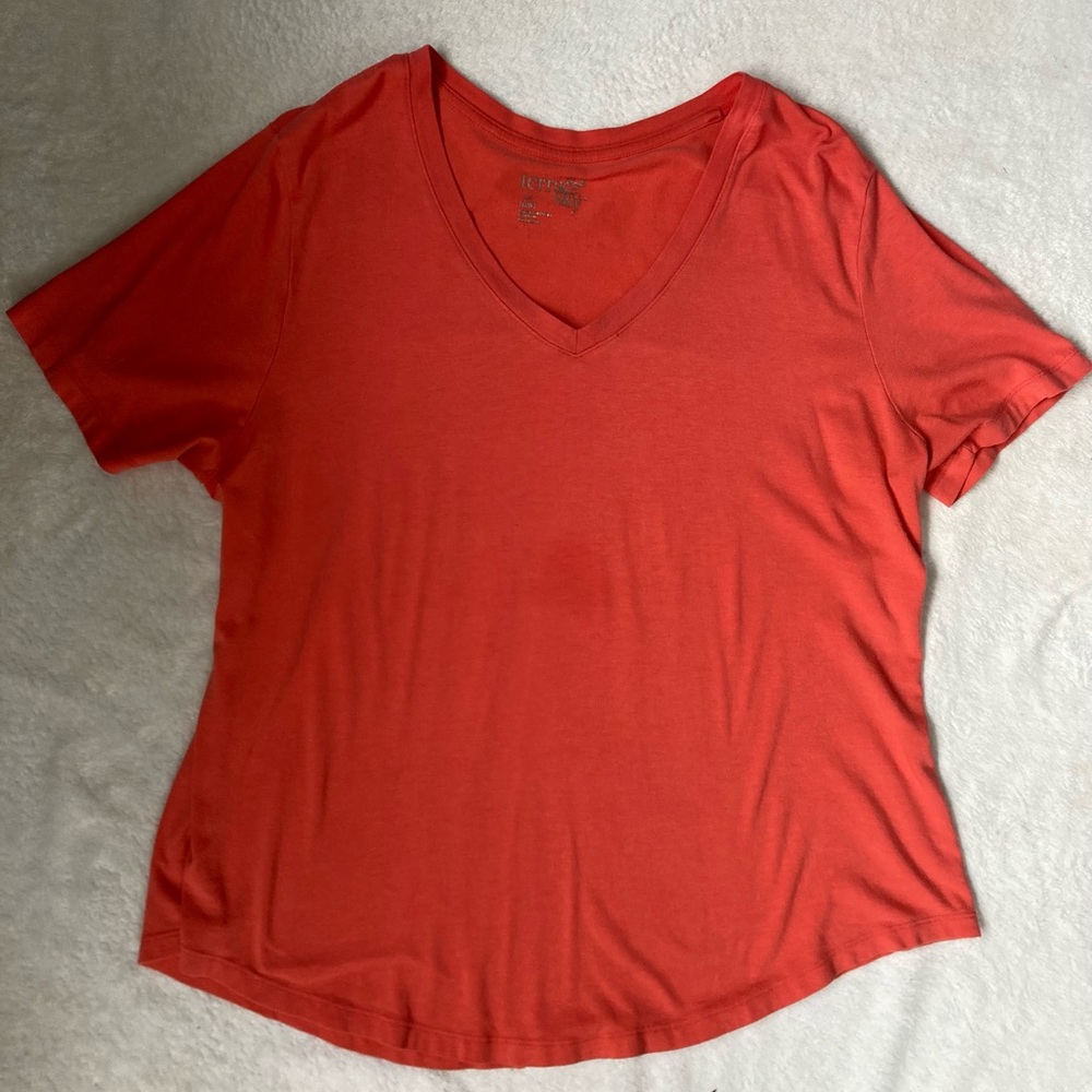 Terra & Sky Women's Short Sleeve V-Neck Top - Orange and Red